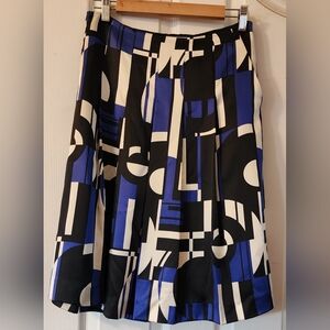 Ralph‎ Lauren 100% Silk Skirt Pleated Geometric Pattern Blue Black 4